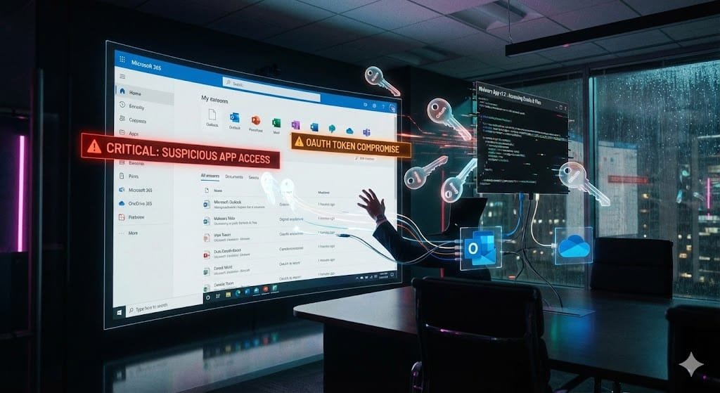 Ataque de abuso OAuth en entornos Microsoft 365 corporativos.