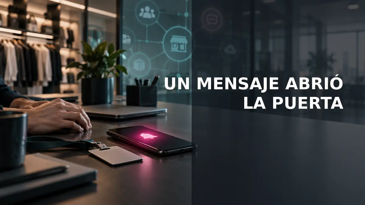 Teléfono con una alerta junto a una credencial de empleado en una oficina de comercio minorista