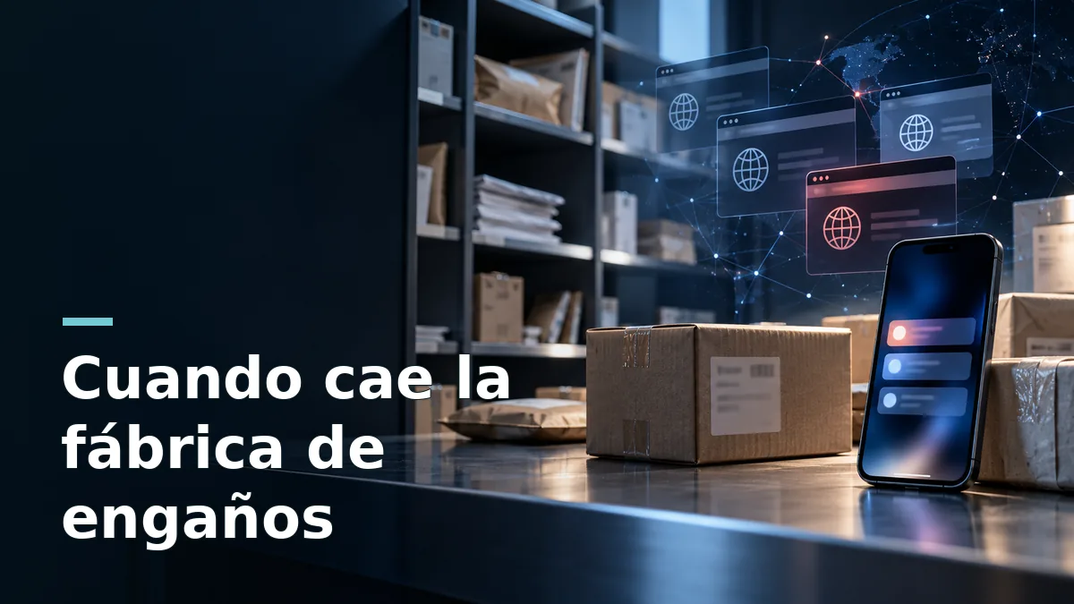 Paquetes y teléfono junto a representaciones abstractas de sitios suplantados